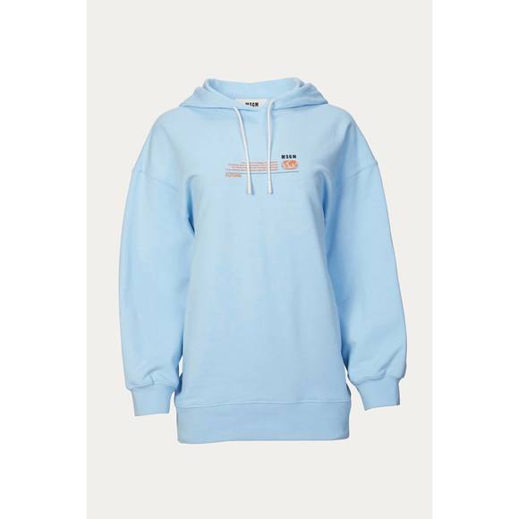 NEW MSGM graphic-print drawstring hoodie in light blue - Picture 2 of 4